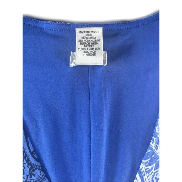 Cache Faux Wrap Dress Women's Small Blue Paisley  V-Neck Short Sleeves Front Tie - Picture 5 of 7